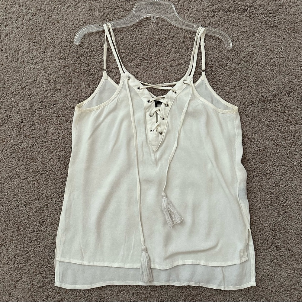 White lace up tank top